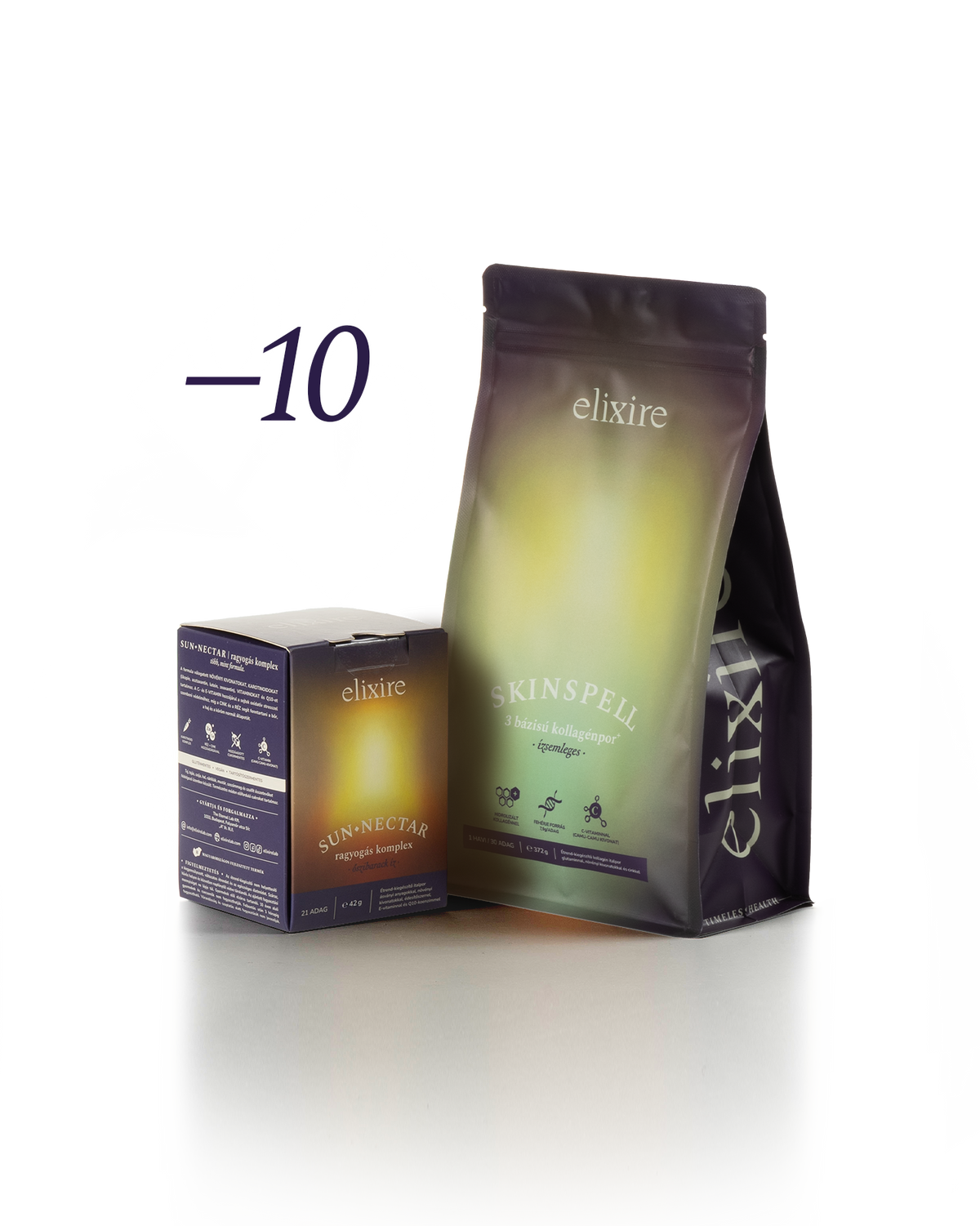 SUN◆NECTAR: ragyogás komplex + SKINSPELL: 3 bázisú kollagénpor⁺ bundle