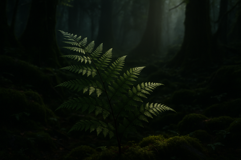 fern in forest, high resolution, low lights