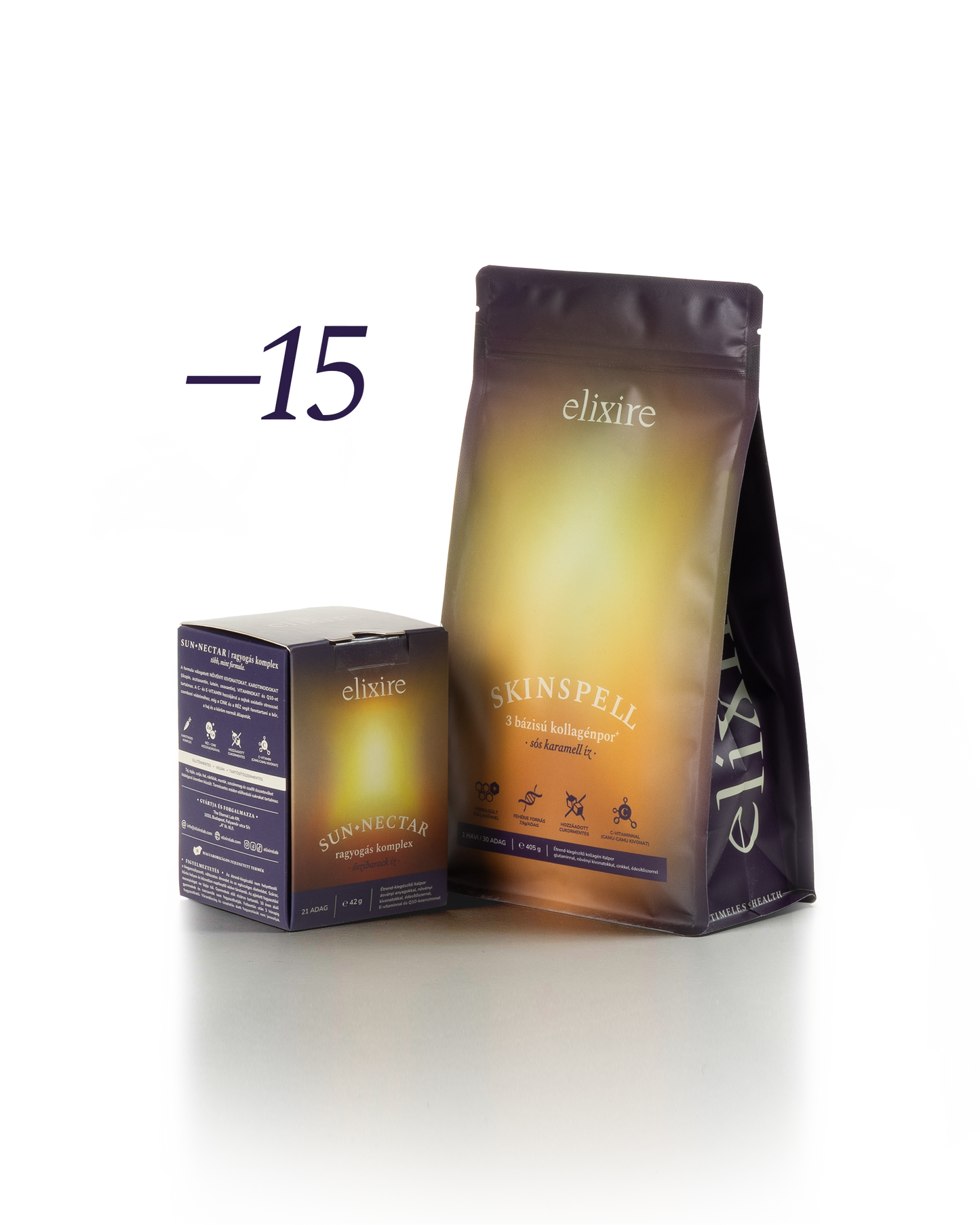 SUN◆NECTAR: ragyogás komplex + SKINSPELL: 3 bázisú kollagénpor⁺ bundle