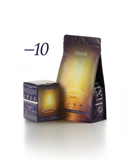 SUN◆NECTAR: ragyogás komplex + SKINSPELL: 3 bázisú kollagénpor⁺ bundle