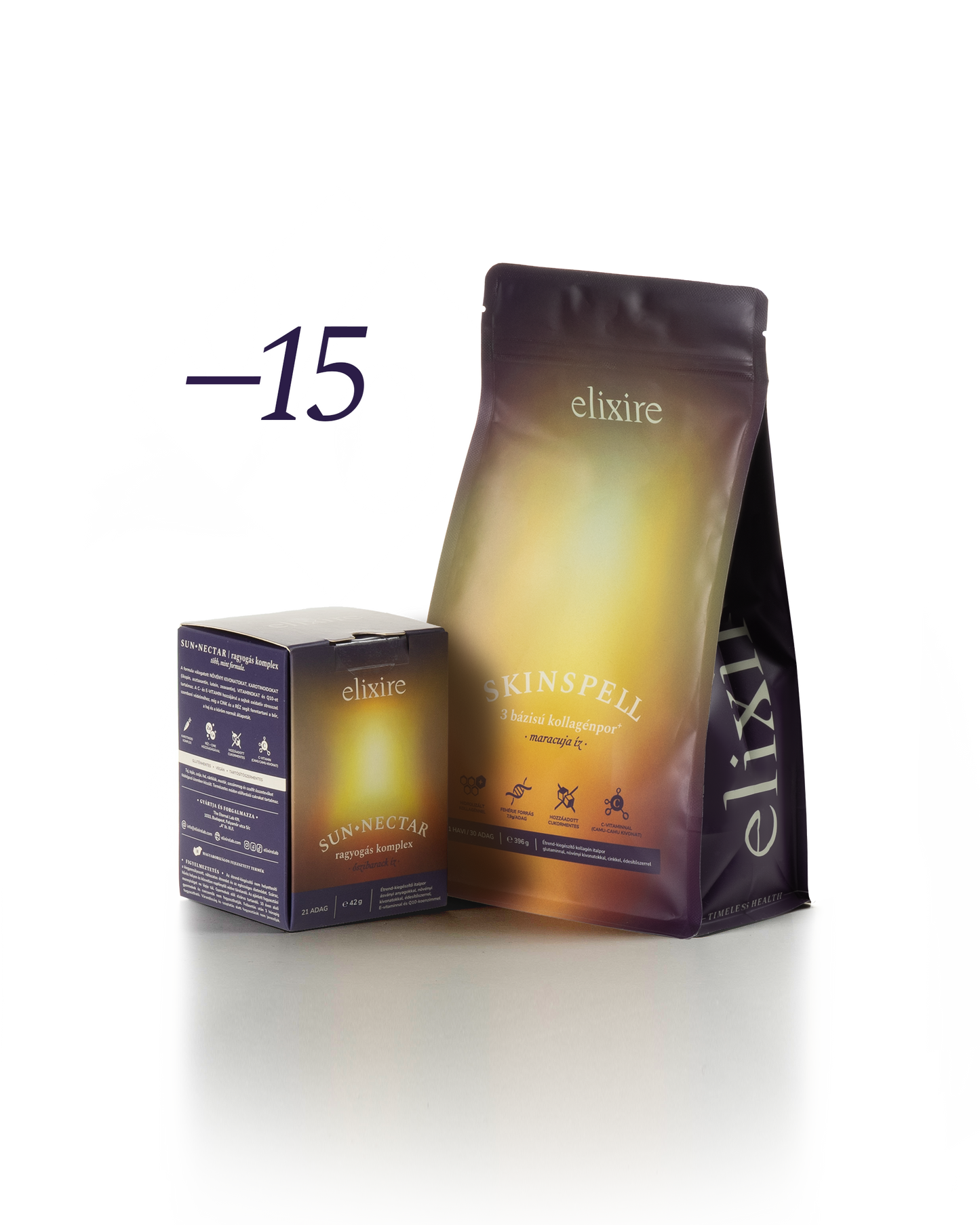 SUN◆NECTAR: ragyogás komplex + SKINSPELL: 3 bázisú kollagénpor⁺ bundle
