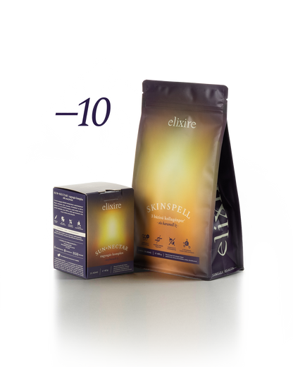 SUN◆NECTAR: ragyogás komplex + SKINSPELL: 3 bázisú kollagénpor⁺ bundle