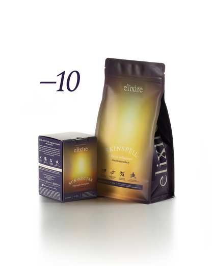 SUN◆NECTAR: ragyogás komplex + SKINSPELL: 3 bázisú kollagénpor⁺ bundle