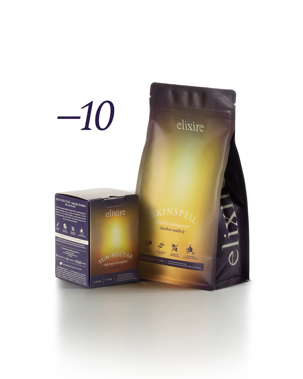 SUN◆NECTAR: ragyogás komplex + SKINSPELL: 3 bázisú kollagénpor⁺ bundle