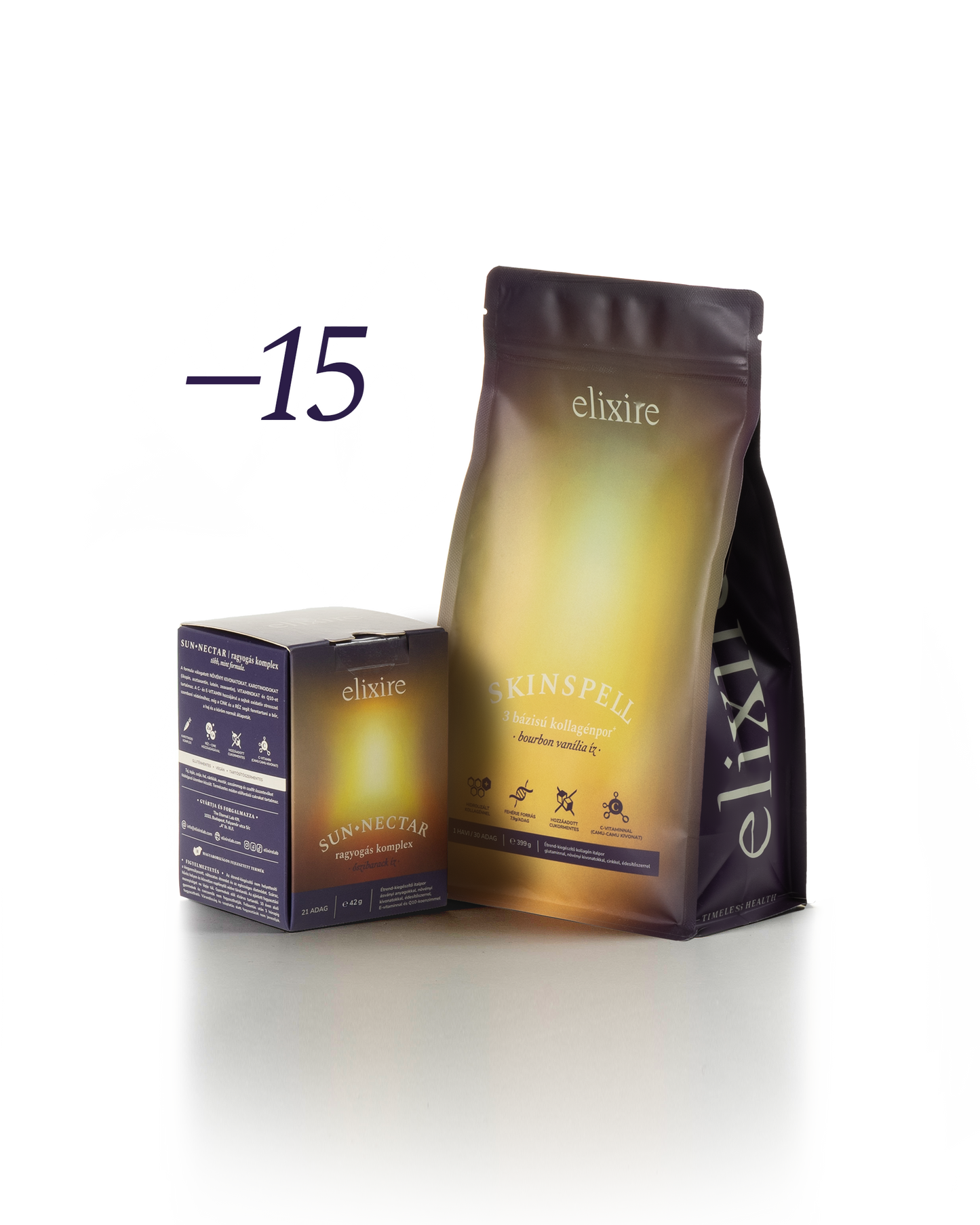 SUN◆NECTAR: ragyogás komplex + SKINSPELL: 3 bázisú kollagénpor⁺ bundle